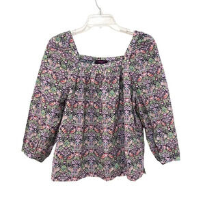 J. Crew Liberty Art Fabrics Floral Bird Print Square Neck Top Size 2